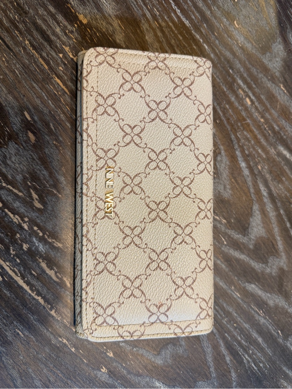 Nine West Beige and Brown Monogram Long Wallet